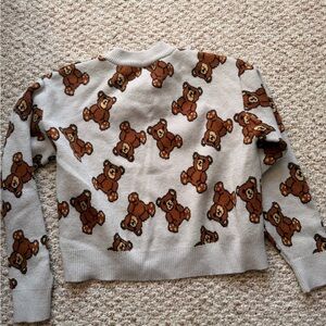Stella Tweed cream Sweater with Bear Design